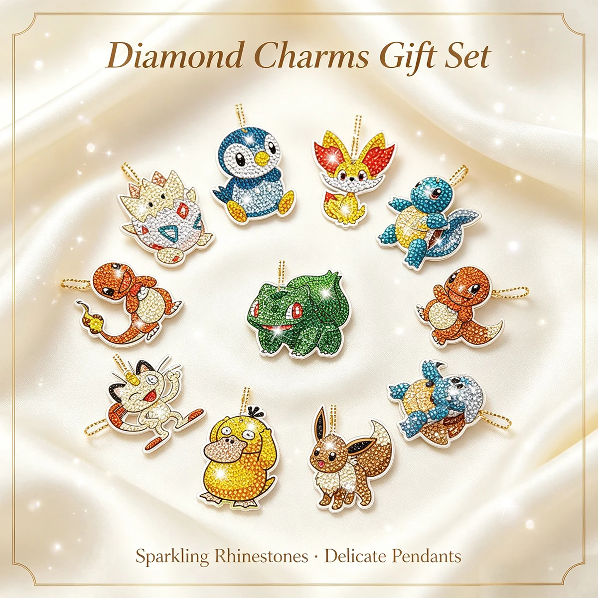 Pikachu Digimon Diamond Painting Double-Sided Keyring - Cartoon Mosaic Embroidery Cross Stitch Bag DIY Pendant Birthday Gift Key