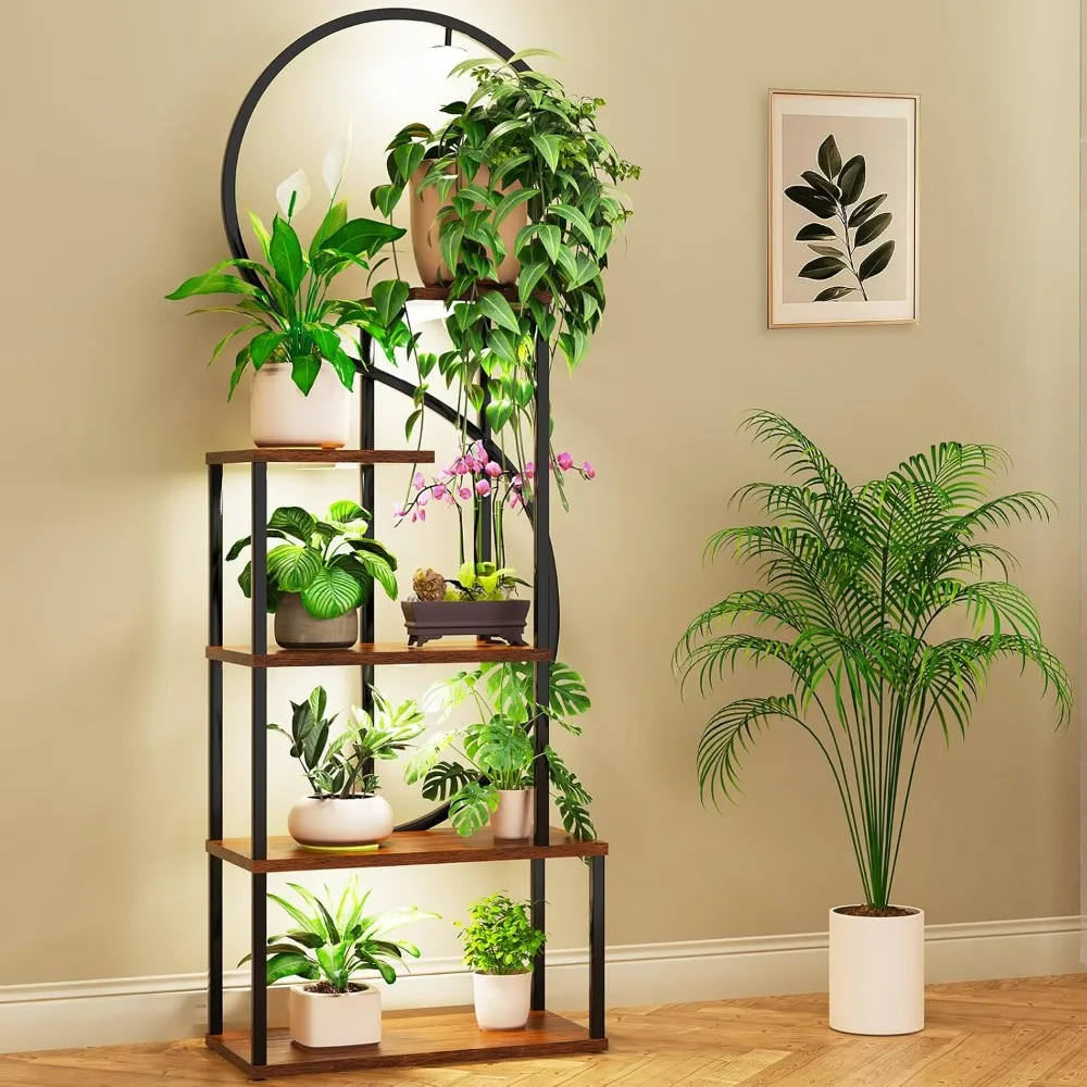 Plant Stand Indoor with Grow Lights, 5 Tiered Display Shelf, 67” Tall Plant Shelf, Lighted Flower Stand Large Metal Plant