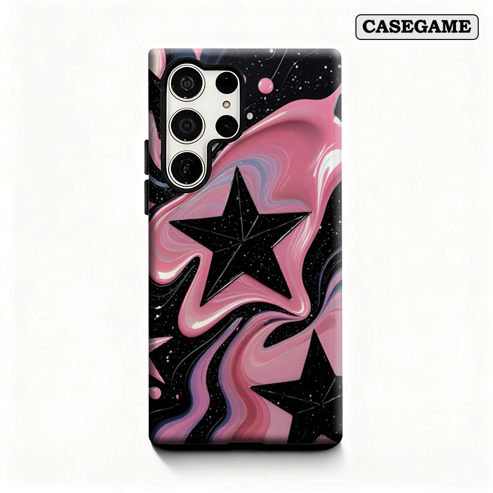 Pink Star Swirl Handyhülle für Samsung Galaxy S25 Ultra S24 S23 Ultra Plus, stoßfeste doppellagige Rückseite