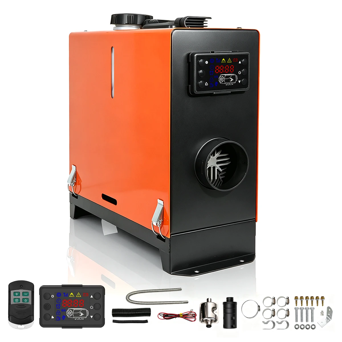 8KW Sunster 12V 24V Diesel Luchtverwarmer met LCD-nachtwarmfunctie, alles-in-één met afstandsbediening, parkeerverwarmer voor campers en recreatievoertuigen.