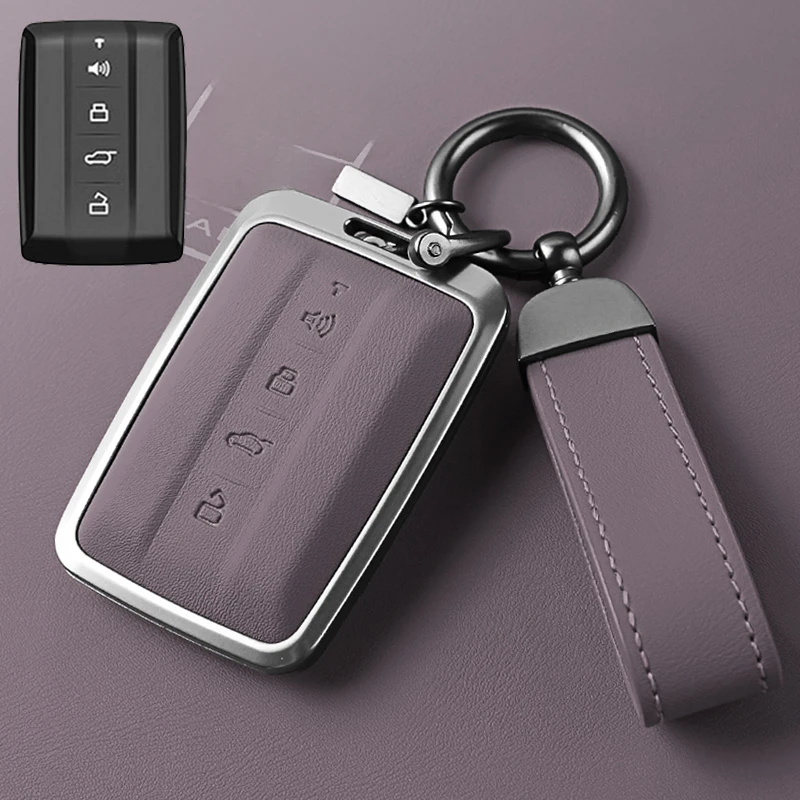 Simple Style Aluminum Alloy + Leather Car Remote Key Case Cover Anti Scratch and Wear-resistant for Tank 300 500