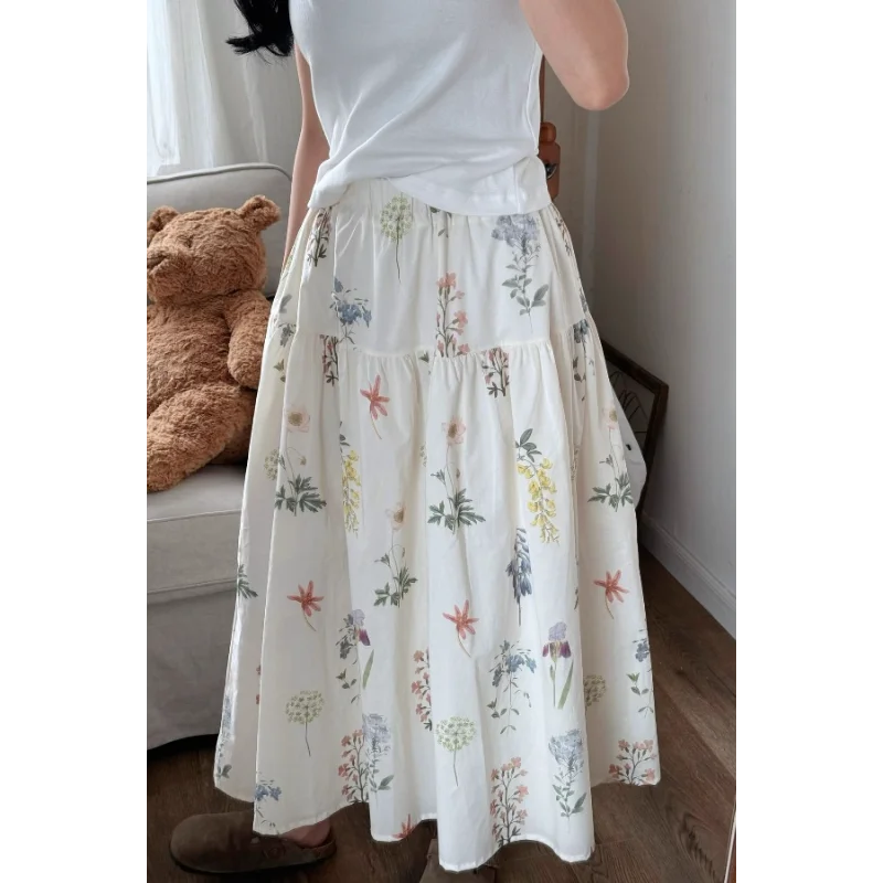Women's New Stitched Elastic High Waist Printed Fashion Loose Versatile Casual Skirts