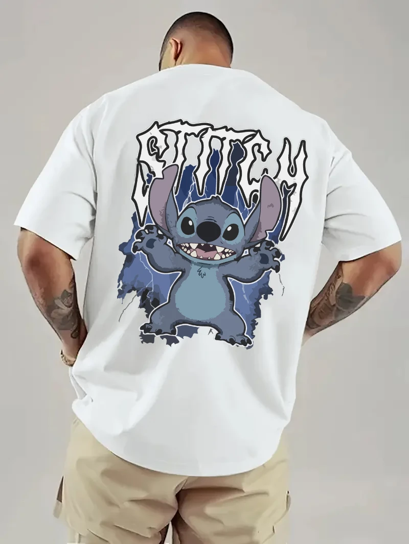 

Мужская футболка Disney — повседневный хлопковый топ с круглым вырезом и милой тематикой Stitch and Lilo, подходит для летних видов спорта и повседневной одежды