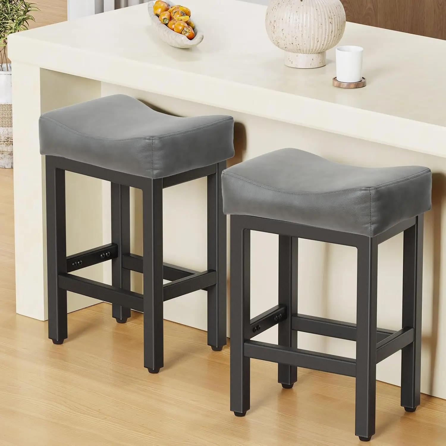 

Counter Height Bar Stools Set Of 2, 24 H Barstools For Kitchen Island Counter, Bonded Leather Kitchen Stools With Thi Seats &