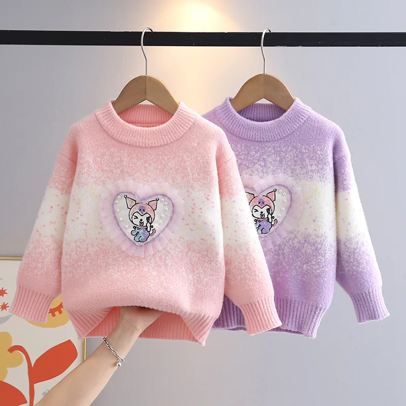 

Sweet Kawaii Sanrio Ins Fashion Long Sleeve Hooded Shirt Cute Cartoon Winter Sweater Children Base Shirt Clothing Gifts for Kids