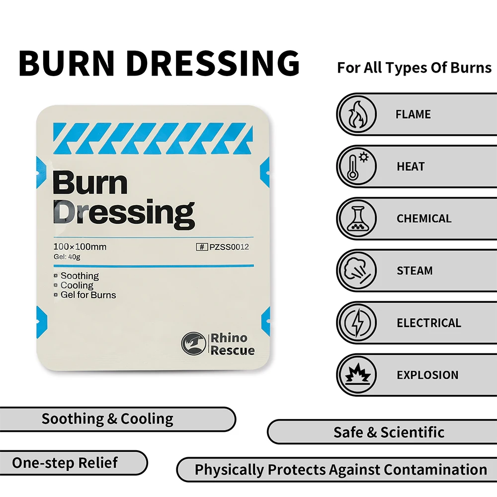 Rhino Rescue Burn Dressing: Emergency Burn Care Gel, Sunburn Gel, Cooling Soothing Cream - Relieve Scalds