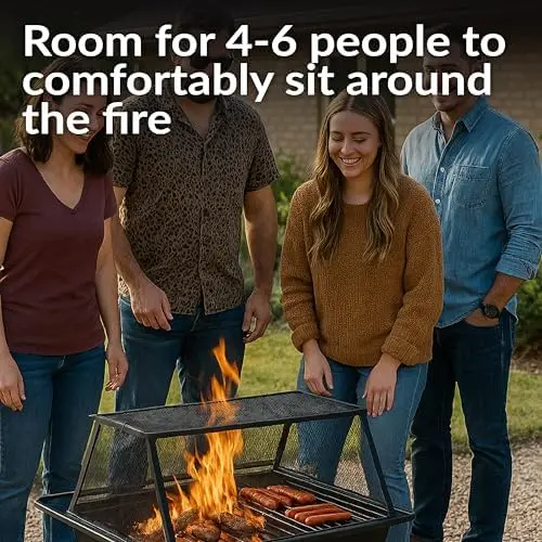 36-Inch Steel Outdoor Fire Pit with Grill - Outdoor Fireplace with Cooking Grate, Spark Sn, Cover, and Poker