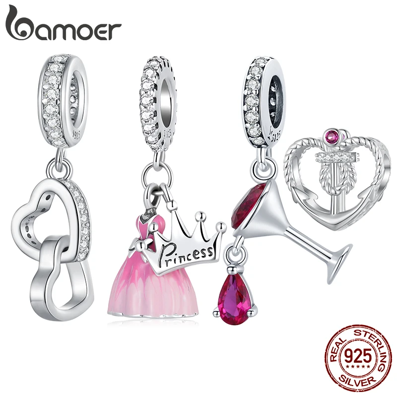 Bamoer 925 Sterling Silver Pink Princess Charms Unlimit Love Pendant Goblet Wedding  For Women Fit DIY Bracelet Necklace Jewelry