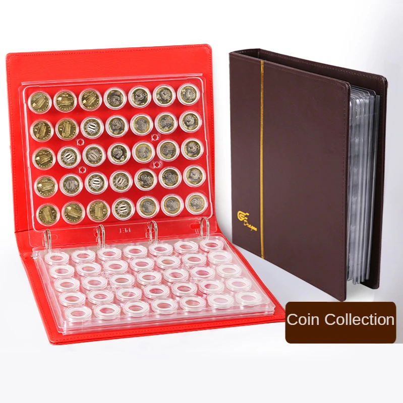 105 Pcs Leather Coin Album Coin Album for Coins Pockets Tokens Commemorative Coin Medallions Badges Collection Book