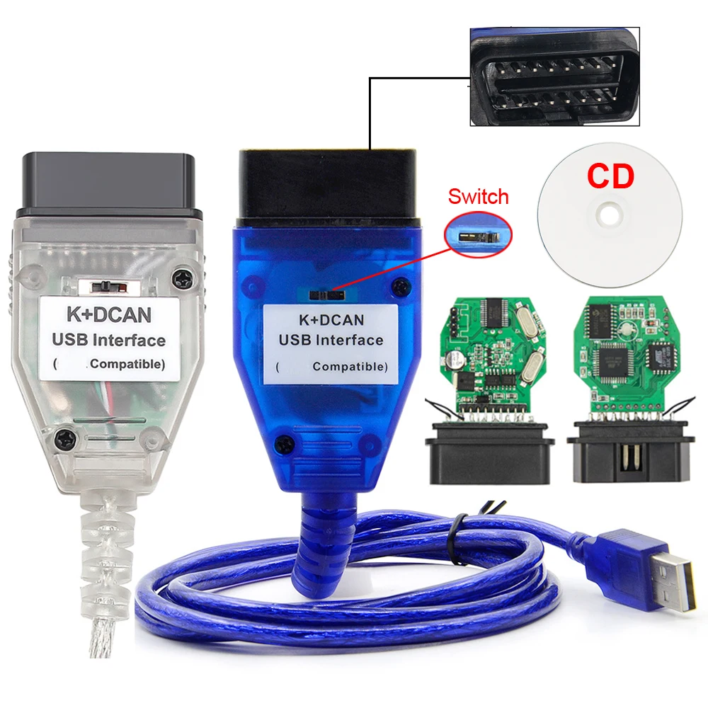 OBD2 Car Connector Code Diagnostic Interface Tool For INPA BMW E Chassis K DCAN With Switch For BMW K+CAN K-Line FTDI FT232 Chip