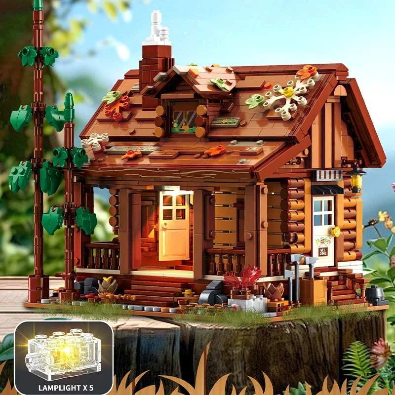 2264 قطعة كابينة الغابات الخفيفة منزل خشبي اللبنات سجل المقصورة وحدات البناء نموذج الطوب لعب للبالغين الاطفال الهدايا #5