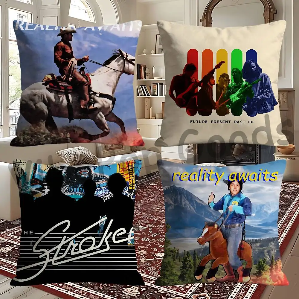 T-The S-Strokes Album Cover Reality Awaits Print Cushion Cover Aesthetic Bedroom Decor 30x30 65x65 40x40 45x45 50x50 cm