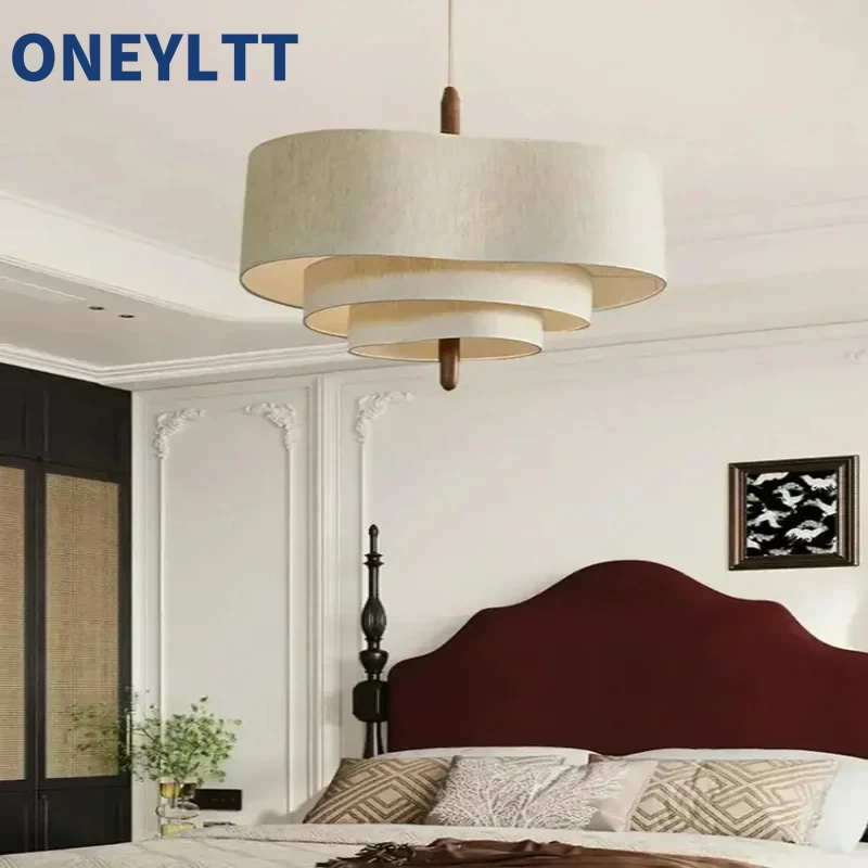 

French vintage living room main retro style bedroom dining room light designer Japanese Wabi Sabi style fabric pendant light