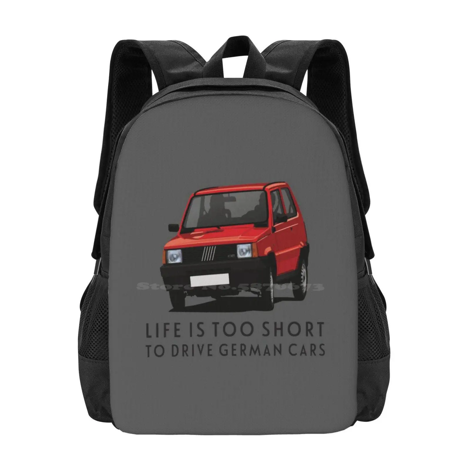 Panda-Life Is Too Short To Drive German Cars-Red School Bags For Teenage Girls Laptop Travel Bags Panda Tipo 141 Supermini 80S