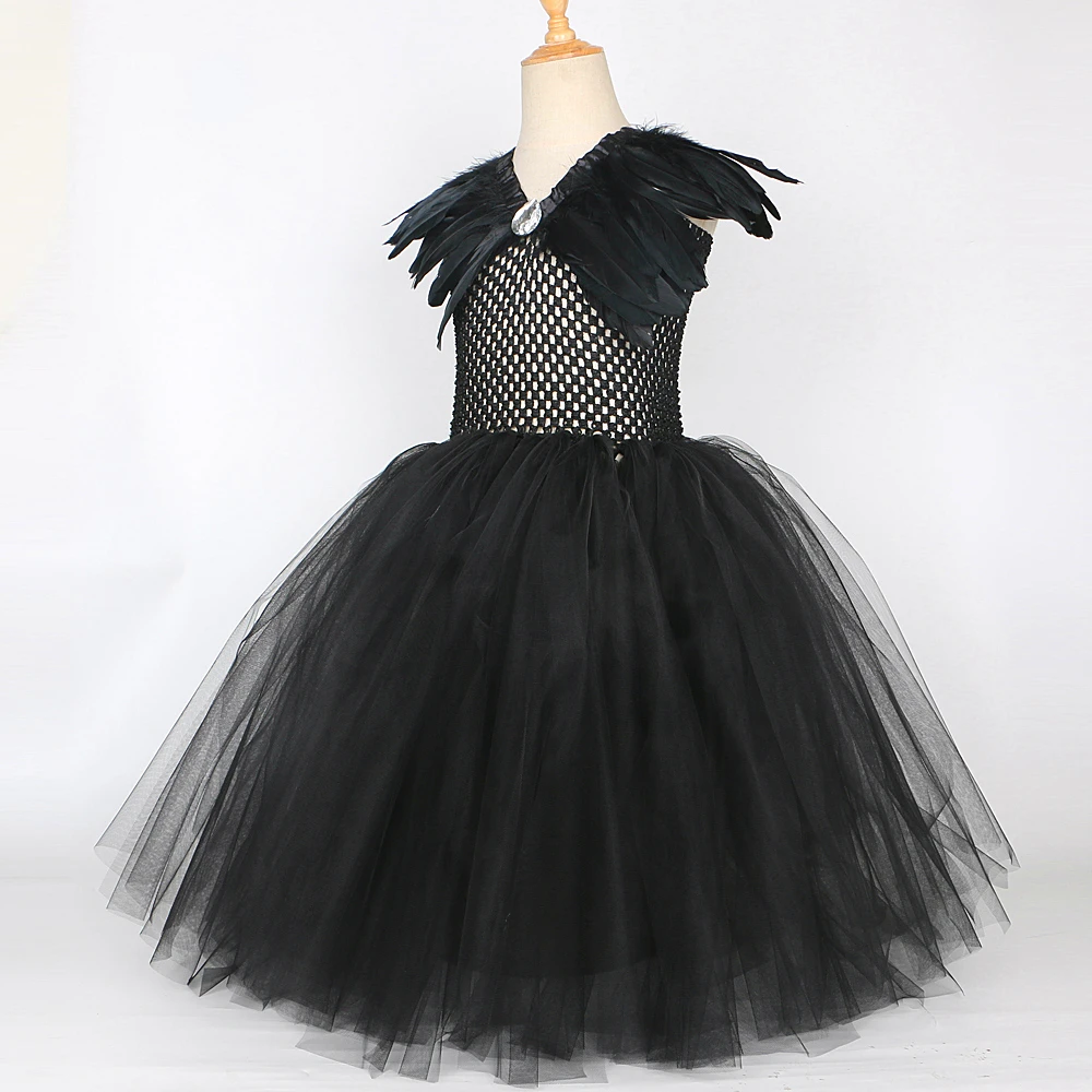 Costumi maleficenti di Halloween per ragazze bambini diavolo strega abito lungo Tutu con ali di piume di corno bambino Evil Queen vestito Cosplay