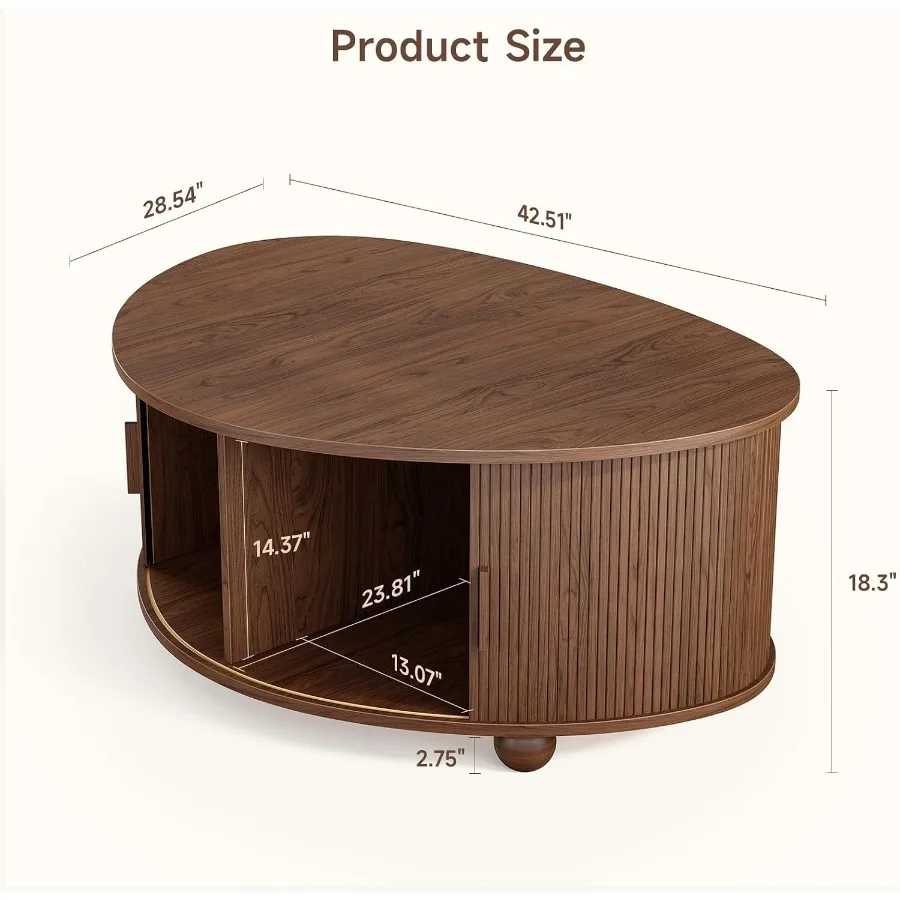 Triangle Coffee Table with Storage for Living Room, Solid Wood in Walnut Finish, Mid Century Modern Style