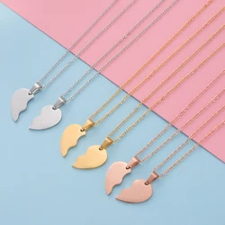 Fnixtar 5Pairs/Lot Broken Heart Stitching Pendant Necklace Mirror Polish Stainless Steel Heart DIY Custoimz BFF Necklaces