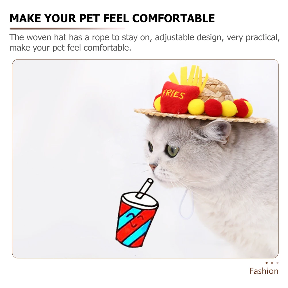 

Pet Straw Hat Wear resistant Adjustable Woven Decorative Cat Dog Puppy Hats for Costume Party Festivals Photo Shoot