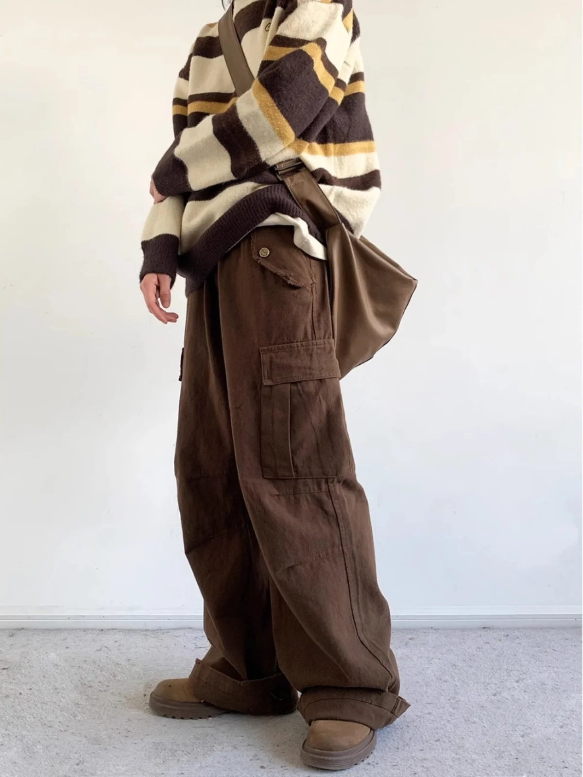 

Loose Straight Leg Casual Pants Men Women Autumn Winter Vintage Wide Match All Elastic Waist Workwear Long Trousers