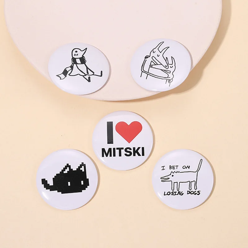 Cartoon round pins Funny head brooches English letters cute cat metal badge Accessories wholesale Gift to friends