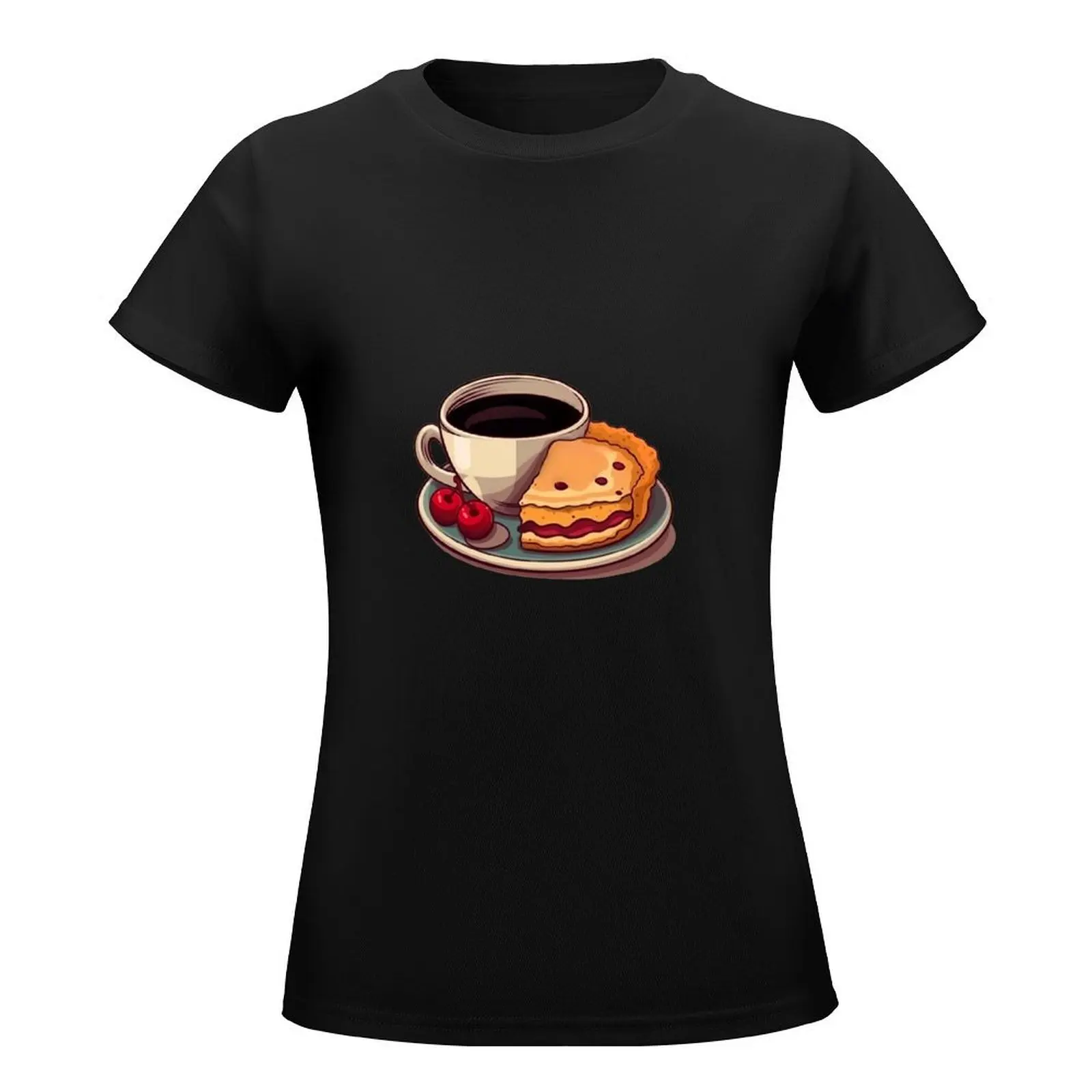 Coffee and Cherry Pie T-Shirt tees plus size tops lady clothes heavyweights T-shirts for Women