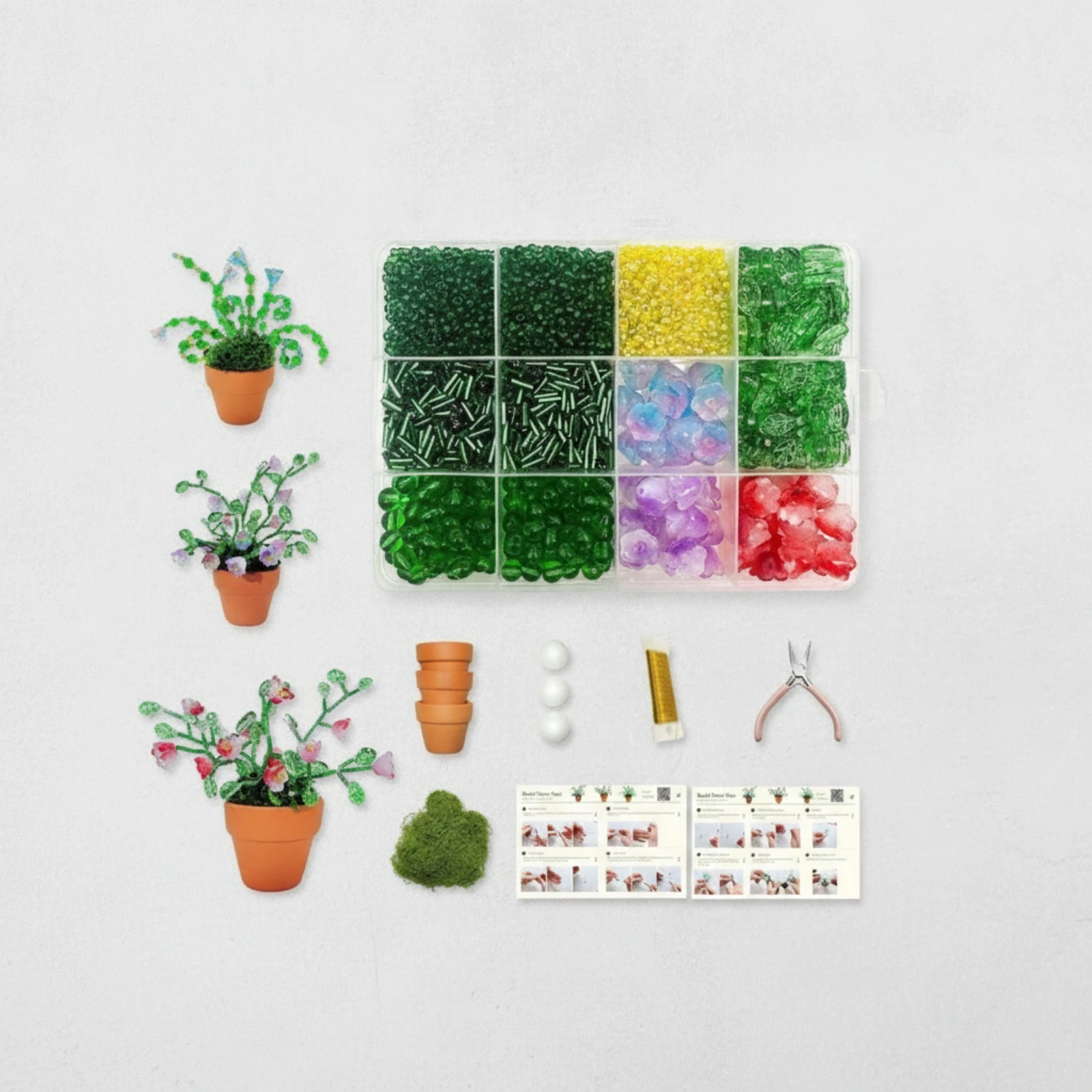 Glass Bead Plant Craft Kit Beginner-Friendly DIY Beaded Flower Kit with Pots Beaded Planter Set Easy to Use Vibrant for Crafters