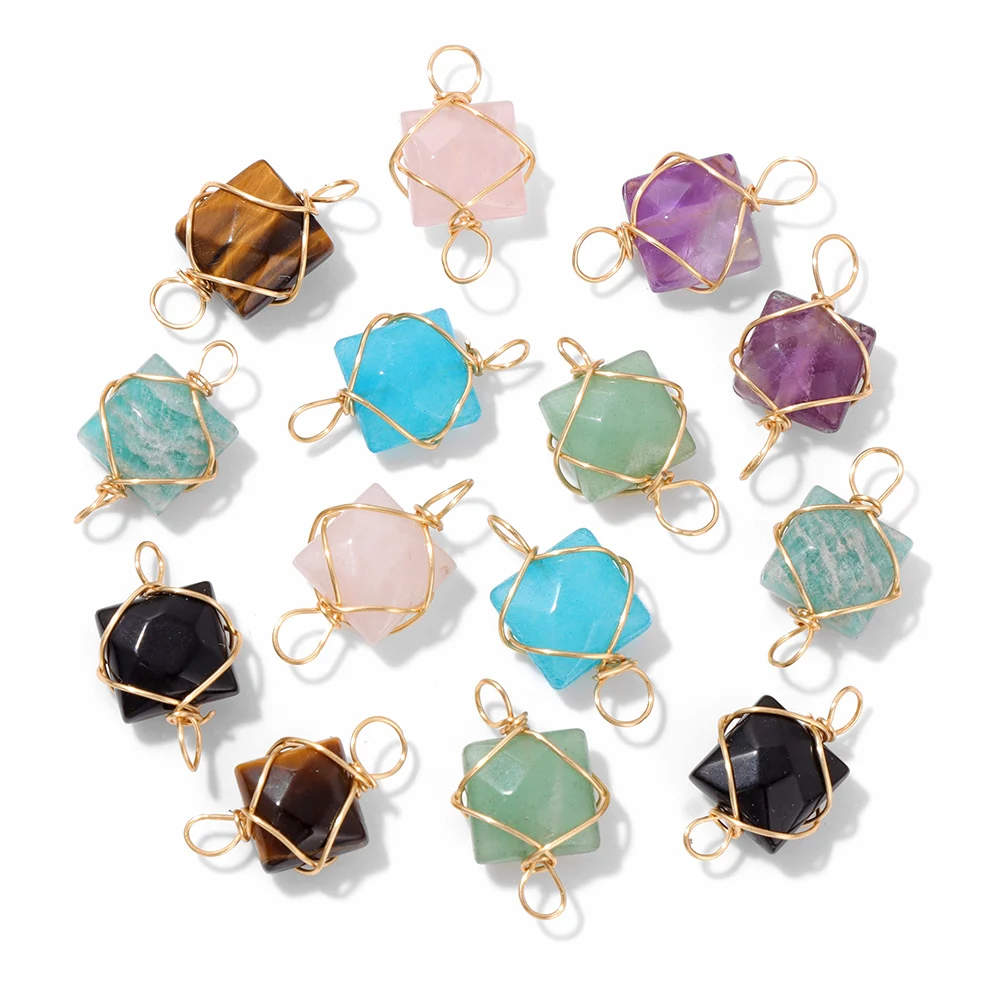 

8 мм 5 шт. кулон из натурального камня с двойным отверстием, подвеска-подвеска, амазонит, агаты, кварцевый кристалл, аксессуары, сделай сам, оптовая продажа