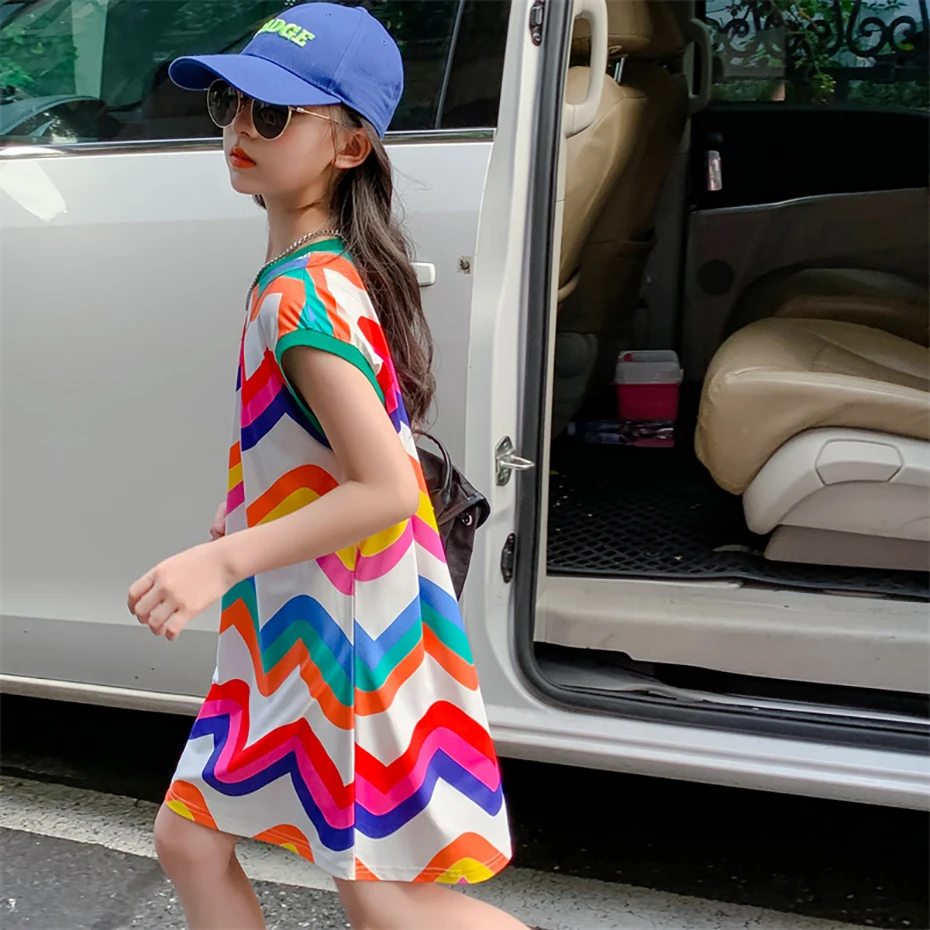 Girl Dresses Striped Girls Summer Dress Big Kids Dress Casual Style Clothes Girl 6 8 10 12 14