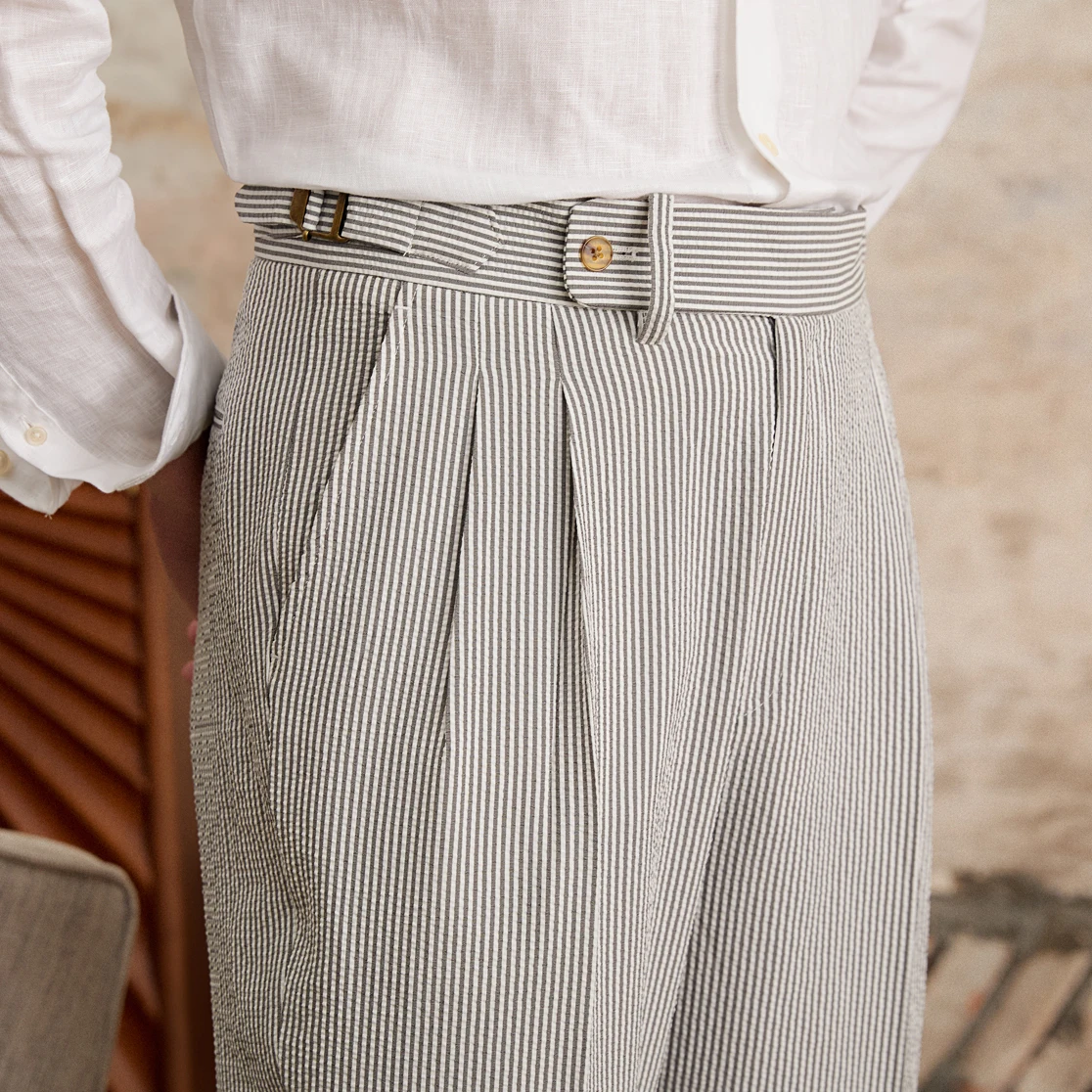 2024 Summer Bubble Wrap Striped High Waisted Straight Leg Pants Naples Breathable Thin Casual Suit Pants Men\'s Social Trousers