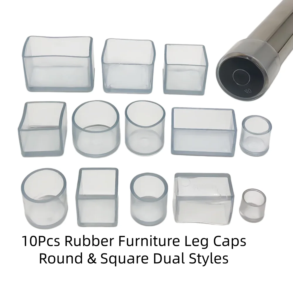 10Pcs Round Square Rubber Chair Leg Caps Non Slip Furniture Feet Pads Floor Protector Covers Leveling Feet