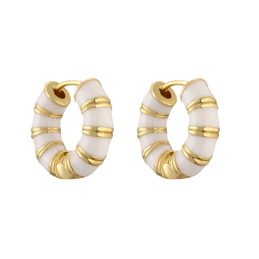 New earrings for women, plated with 18k gold, crystal zircon, enamel, round, bamboo nodes, popular fashion jewelry