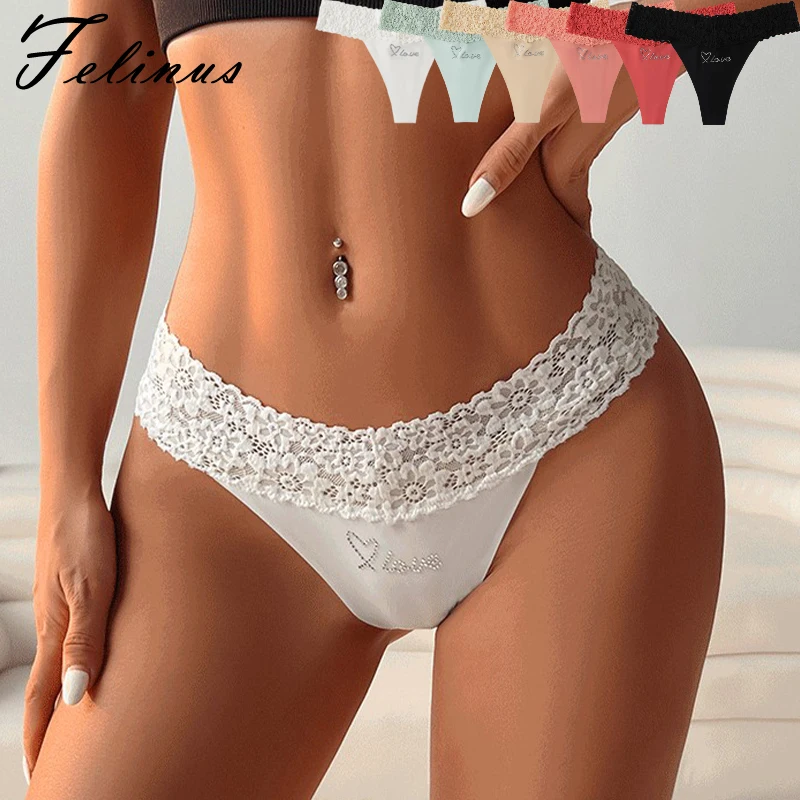 Felinus Meet'r Sexy Temptation Unterwäsche Höschen Dessous G-String Tanga Damen Niedrige Taille Spitze Strass Eisseide Nahtlos