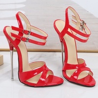 Women Metal High Heel Sandals Sexy Peep Toe Buckle Strap Stiletto Sandals for Nightclub Catwalk Show Princess Internet Celebrity