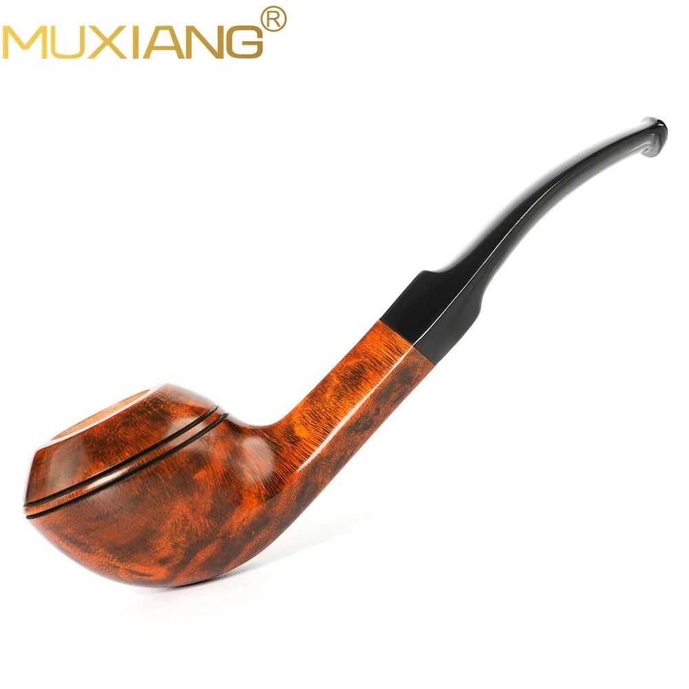 MUXIANG Handmade Briar Bent Bulldog Tobacco Pipe Black Vulcanite Mouthpiece Double Waist Diamond Shank Dry