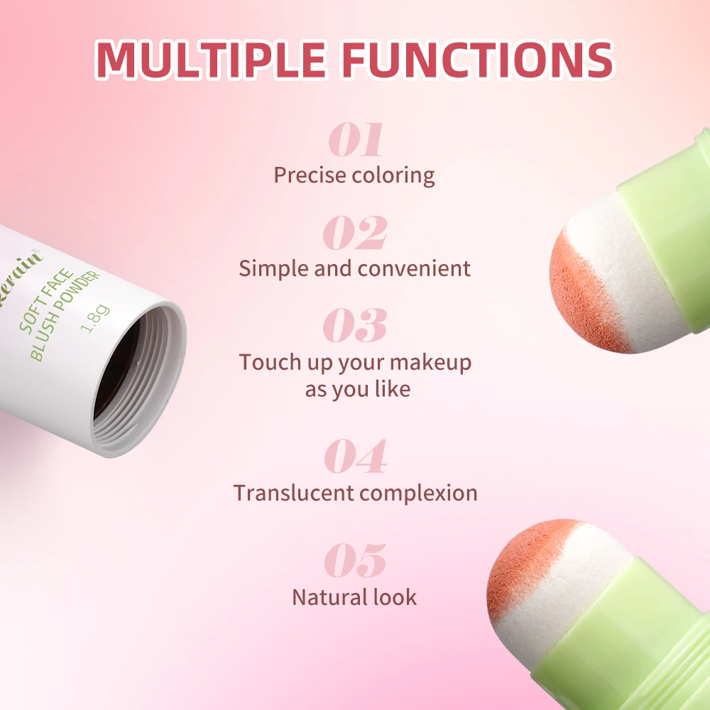 لينة الضباب أحمر الخدود عصا الوجه أحمر الخدود الربت مسحوق أحمر الخدود للخدود لطيف الكورية نمط مقاوم للماء أحمر الخدود الإسفنج فرشاة رئيس 3 ألوان