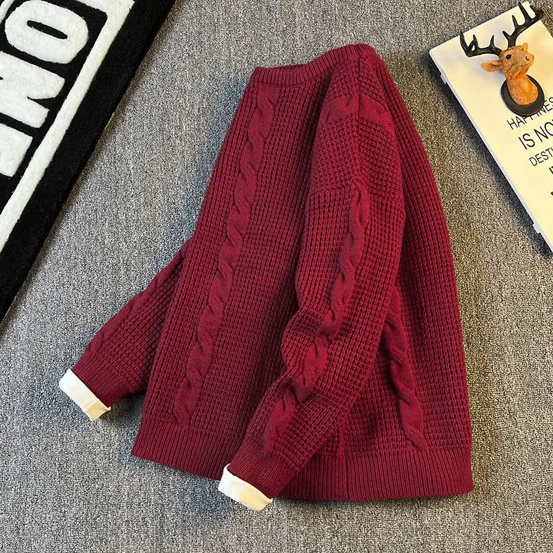 سترة رجالية محبوكة مستديرة Ne سترة تويست بسيطة بطبقة أساسية irt شتوية غير رسمية من ألياف البوليستر الناعمة مقاس أساسي