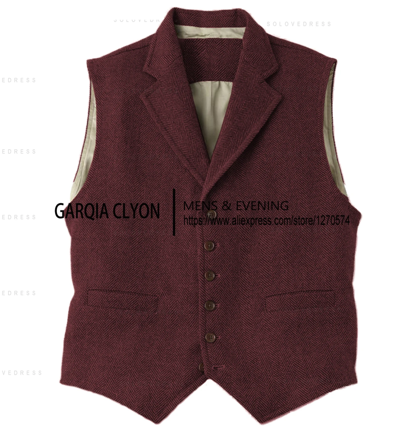 Laple  Neck Slim Fit Herringbone Waistcoat Single Breasted Men\'s Vest For Groosemen Wedding New Arrival