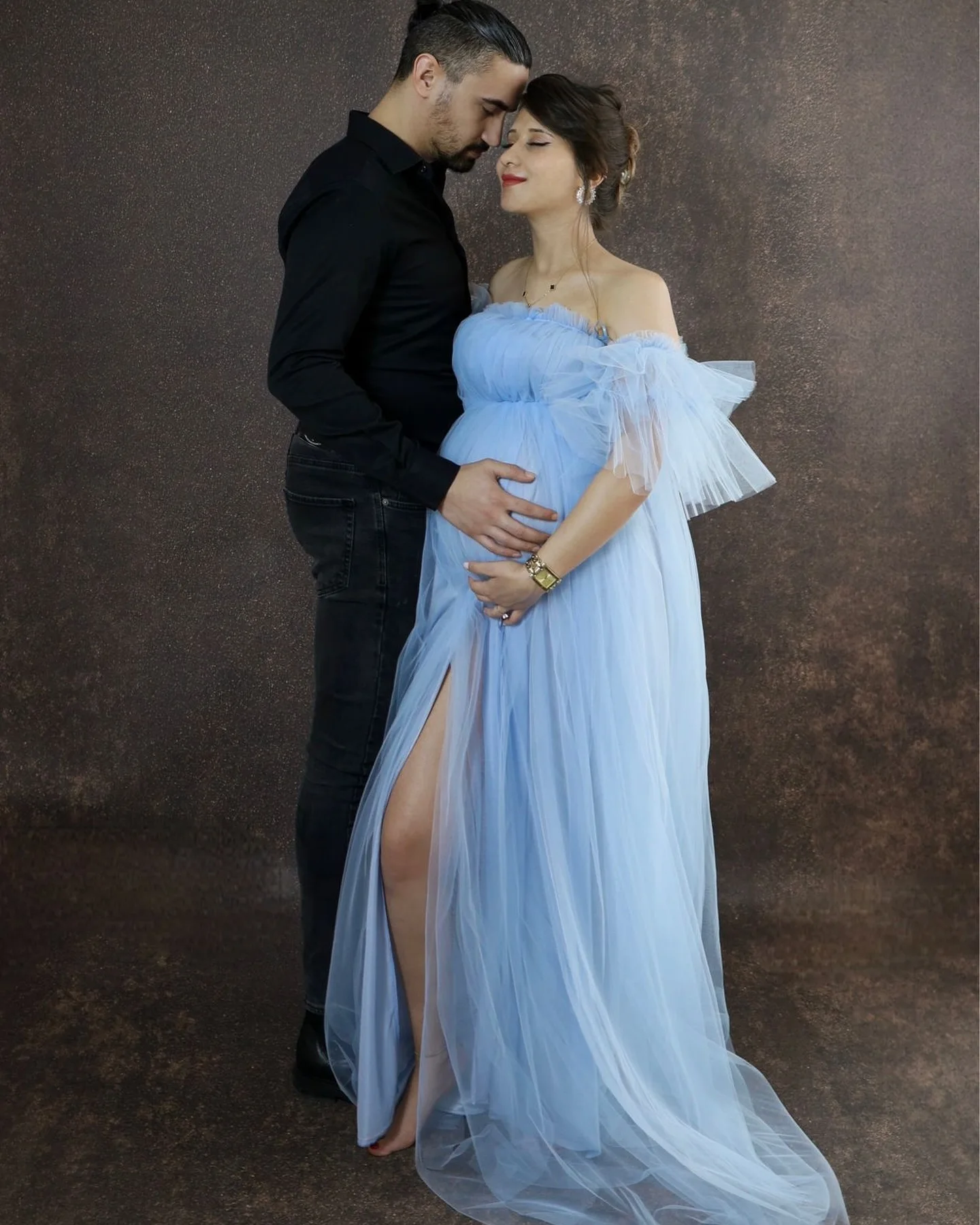 Light Blue Maternity Dresses for Photoshoot Baby Shower Tulle Off the Shoulder Bridal Prom Gown Women Pregnant Tailored