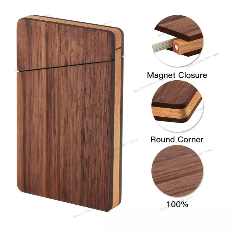For Portable Black Walnut Business Card Clip Solid Wood Business Card Box Magnetic Switch Wooden Box