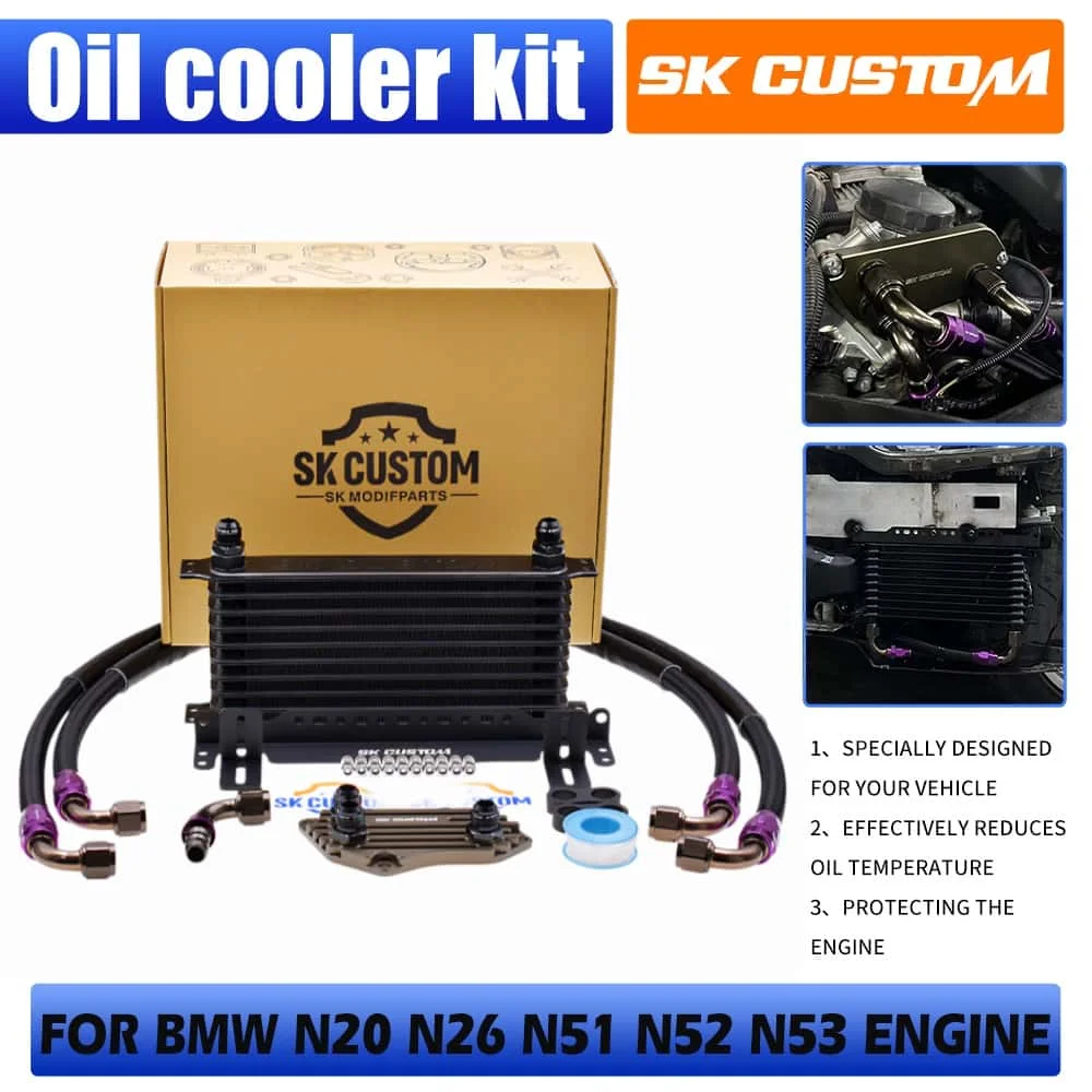 SK CUSTOM für BMW N20 N26 N52 N54 N55 Motor-Ölkühlungskit mit Montagehalterung, hocheffiziente Öltemperaturkühlung F30