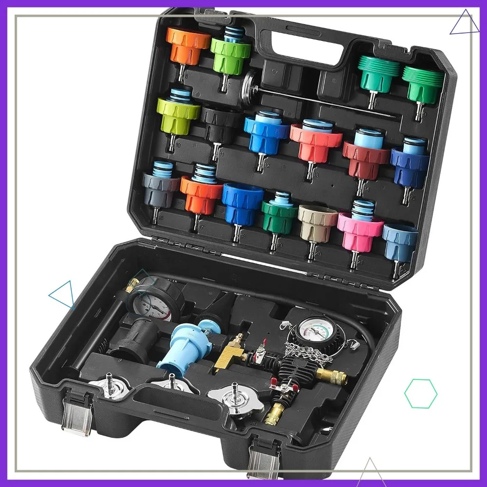 

28-Piece Universal Radiator Pressure Tester Kit with Manual Pump and Color-Coded Caps for Cars, Motorcycles, Trucks