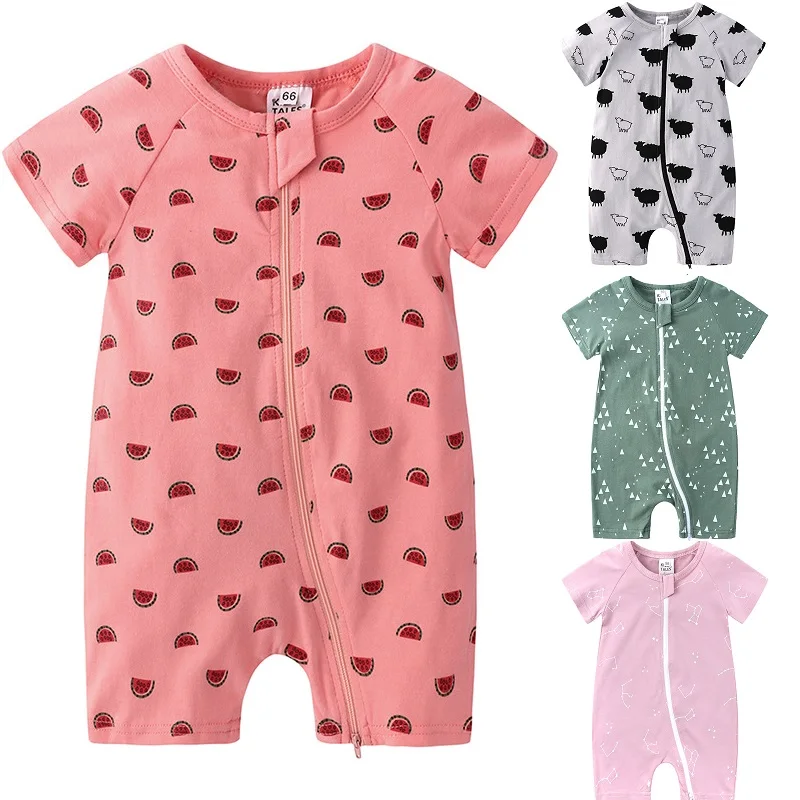 

3-24 Months Zipper Short Seelve Baby Girls Rompers Unisex Cotton Cartoon Baby Clothes Summer Newborn Romper Toddler Costume