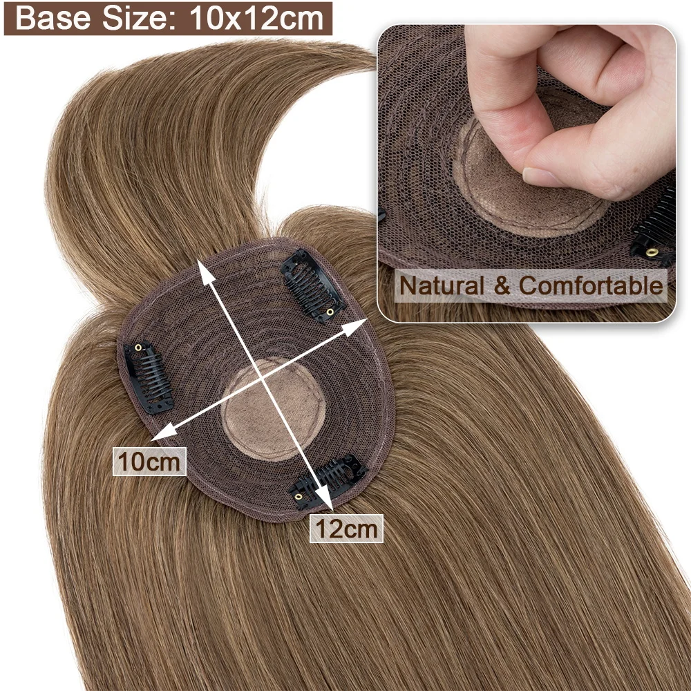 SEGO 10x12cm Human Hair Toppers Straight Women Topper Hair Wig Natural Hairpieces With Bangs 3 Clips In Hair Extensions