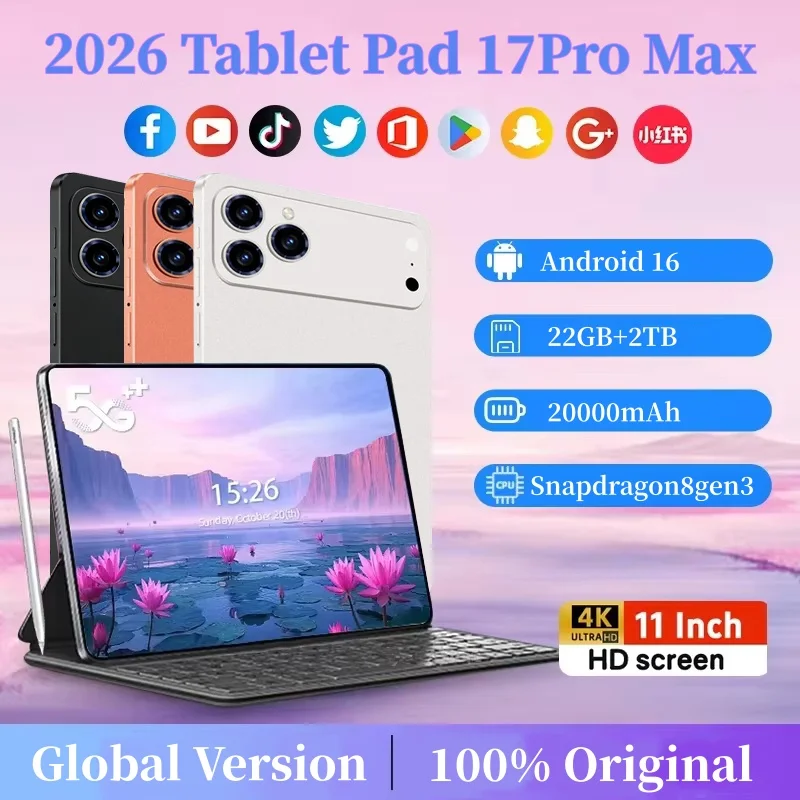 2026 Tablets Pad 17Pro Max Tablet Android 16 22GB+2TB 20000mAh