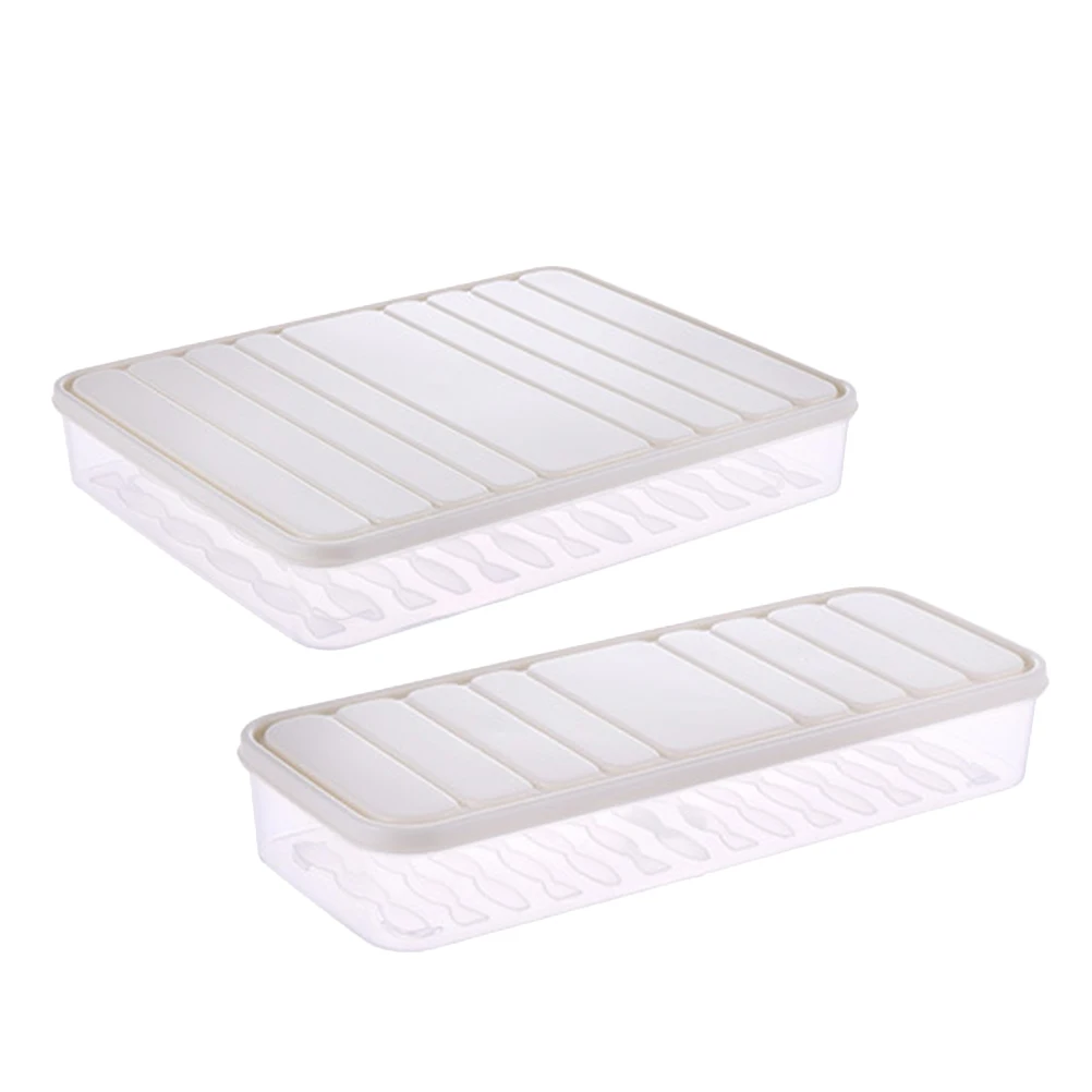 

2pcs Fresh Keeping Dumpling Containers White Plastic Food Storage Boxes Fridge Sealed Crisper Vegetables Meat Preservation Dry