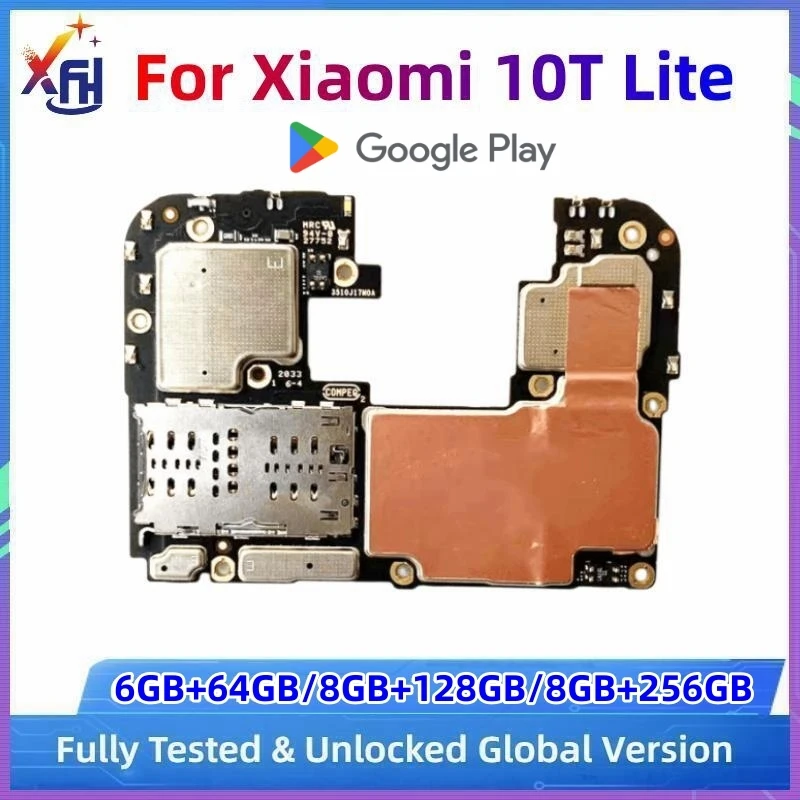 Mainboard for Xiaomi Mi 10T Lite 5G, Unlocked Motherboard, Logic Board, Global Version, 128GB, 256GB, with Google Installed