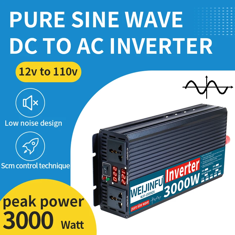Multi-Function Display Pure Sine Wave Inverter with Quick Charge Port, Stable Voltage Output for RV/Truck Electronics Protection