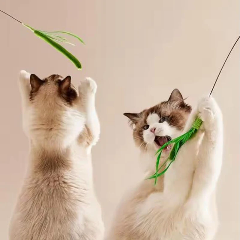 

1PC Cat Interactive Toy Dog Tail Grass with Bell Cat Pole Feather Toy Long Pole Kitten Teasing Stick Bite Resistant Pet Supplies