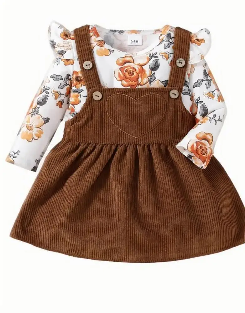 

Новинка 2024, весенне-осенний Детский комбинезон с длинным рукавом и цветочным принтом, вельветовый комплект из двух предметов с подтяжками для повседневной вечеринки