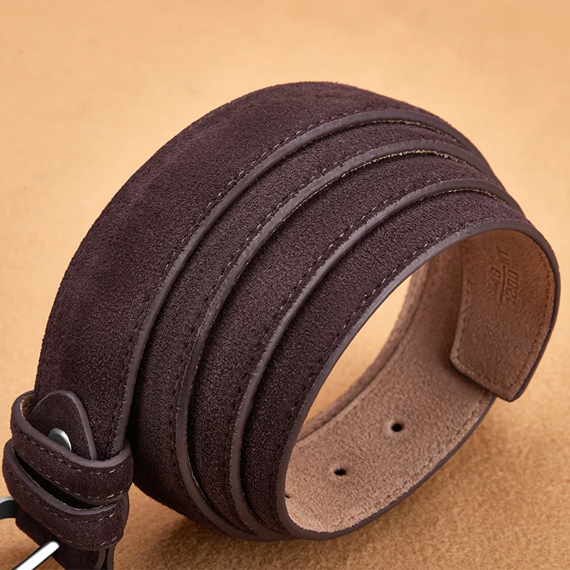 Sude Belt Cowskin Genuine Leather For Man And Lady With Oxford Fabric Strap Genuine Leather Luxury Pin Buckle Blue Gray Belts